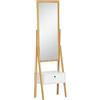 HOMCOM Specchio da Terra Multiuso con Cassetto per Camera da Letto e Corridoio, in MDF e Bambù, 45x30x160cm, Bianco e Color Legno