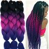 Cybelleza Treccine Africane Extension Capelli Sintetici 3pcs 60cm Extension Capelli per Treccine Africane Finti Estensioni Trecce Afro Ombre Braiding Hair, Nero & Fucsia & Blu viola