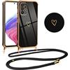 Vauki Cover con Cordino per Samsung Galaxy A53 5G, Carina Motivo Cuore Custodia con Collana, Antiurto Ultra silicone TPU Morbida e Sottile Catena per Cellulare Case per Samsung A53 5G 6.5, Nero
