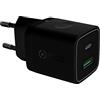 Celly, Caricabatterie da Rete Linea Black Label, Caricabatterie con Porta USB-C + Porta USB, 20W Output, Tecnologia Power Delivery, Ricarica Fino a 2 Device Contemporaneamente, Dimensioni Compatte