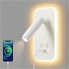 AWEKLIY Lampada da Parete a LED, Lampada da Lettura da Comodino, con Porta di Ricarica USB, Faretto Regolabile con Luce Ambientale per Camera da Letto (3W 3100K+9W 6000K) Bianco