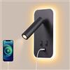 AWEKLIY Lampada da Parete LED, Luce da Lettura con Interruttore, Porta USB, Faretto Regolabile per Camera da Letto (3W Naturale + 9W Caldo) Nero