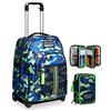 Seven Trolley, Bluecamo Boy, Blu, 2 in 1 Zaino con Cross-Over System, Scuola & Viaggio+Astuccio 3 Zip, Blucamo Boy, Attrezzato con Matite, Pennarelli, Blu, Scuola & Tempo Libero