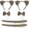 TSHAOUN 2 pezzi di fascia con orecchie di leopardo Set di papillon con coda di orecchie, orecchie di gatto con orecchie di gatto con fiocco e coda di fantasia (Leopardo)
