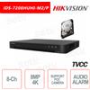Hikvision iDS-7208HUHI-M2/P - DVR Hikvision 8 Canali 8MP 4K + HDD 1TB Incluso - Audio e Allarme - POC