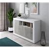 Dmora Credenza moderna a 3 ante, Buffet da cucina, Madia con scaffali e ripiani, Mobile da soggiorno Porta TV, cm 138x42xh86, colore Bianco e Cemento