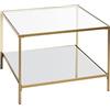 HAKU Tavolino in metallo dorato Tavolino da salotto con vetro temperato da 5 mm e specchio da 5 mm - Dimensioni: L 60 x A 45 x P 60 cm Stile: Art Déco
