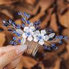 IYOU Pettine per Capelli Sposa Cristalli Fiore Blu Accessori per Capelli Nuziali Barocchi Fermagli Damigelle Sposa per Donne Matrimonio