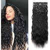 Cybelleza 50cm Extension Capelli Clip Mossi 6PCS Extension a Clip Posticci per Capelli Sintetici Ondulati Naturale Clip in Hair Extensions Ricci per Donna, Nero
