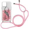 VLQI Glitter Liquido Cover per OPPO Reno 6 Pro 5G con Cordino Custodia Brillantini Sabbie Mobili TPU Silicone Protettivo Morbido Cordoncino Case - Piuma Rose