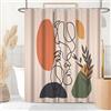 Uiiooazy Tenda Doccia Antimuffa, Tenda da Doccia 180x180cm Boho Chic Terracotta Arancia Astratta Nero Linee Tende da Bagno Tessuto Lavabile Impermeabile Polyester Tende Vasca da Bagno con 12 Anelli
