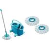 Leifheit Set Clean Twist Disc Ergo Mop pavimenti turchese, Lavapavimenti professionale flessibile a 360°, rotante con manico regolabile, microduo, ricambio in set da 2