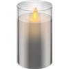 goobay Candela a LED in vera cera in vetro, altezza 12,5 cm, senza fiamma, con fiamma mobile, candele alimentate a batteria, decorazione da tavolo a LED, candele con timer, colore grigio