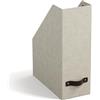 Bigso Box of Sweden Porta riviste con maniglia in pelle - Raccoglitore ufficio in fibra di legno e carta con effetto lino - Portadocumenti scaffali per riviste, cartelle o giornali - beige