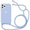 Yoedge Custodia con Cordino per Apple iPhone 12 Mini, Cover Silicone Opaca Morbido con Corda Regolabile Tracolla Collana Antiurto TPU Cuore Telefono Case per iPhone 12mini (5,4 Pollici), Azzurro