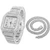 HALUKAKAH Orologio d'oro con Diamanti,Uomo Placcato Oro 18 Carati/Oro Rosa/Rodio Nero/Platino Placcato Oro Bianco 40MM Larghezza Quadrante Quadrato Quartz con Catena Cubane Collana Bracciale