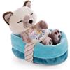 NICI Gatto con Cestino 12 cm - Sleeping Pets Gattina Siamese per Bambine, Bambini e Neonati - Pupazzo Imbottito per Le Coccole, i Giochi e la Nanna - Morbidi Animali di Peluche