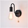 Mengjay Retro Applique E27 Con Interruttore A Tirante Lampada Da Parete Vintage Industriale Metallo Nero Aplique da Parete Interni Faretti da Muro Corridoio Soggiorno Loft Camera da letto.