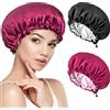 Kiiwah 2pcs Cappello da Notte Raso, Cuffia Seta Capelli Ricci Cuffia da Bagno Cuffia Doccia Donna Doppio Strato Cuffia Capelli Notte per la Doccia, Il Sonno, Il Trucco(Nero+Rosso Vino)