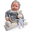 JC TOYS - Bambola vintage La collezione originale Baby 43 cm, corpo in tessuto morbido, maglieria, ciuccio e peluche, occhi chiusi, beige e grigio, bambino, progettato in Spagna da Berenguer, +2 anni