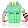 Accevo Pop Bubble Push It Borsa a Tracolla, Borsa per Giocattoli Sensoriali Fidget, 2 in 1 Antistress Fidget Toys Silicone Borsa (Unicorno Verde Chiaro)