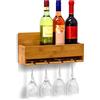 Relaxdays Cantinetta in Bambù, Scaffale Portabottiglie Vino con Porta Bicchieri Integrato per 4 Bottiglie e Portabicchieri 4 Posti, H X B X T: 17 X 37 X 11.5 cm, Naturale, marrone, plastica
