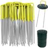 AGAKY Picchetti per Telo Pacciamatura e Giardino in Acciaio a U - per Erba, Rete, Recinzioni, Irrigazione, Serra - 40 Mezzo Giallo e 40 Rondelle, 150 x 25 mm, Ø 2,8 mm