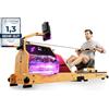 Sportstech - WRX1000 Water Vogatore, Vogatore Pieghevole per Casa, Premium ad Acqua con Tecnologia Pulse Serbatoio dell'Acqua a 7 Zone LED e Display LCD, Marrone Scuro