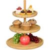Relaxdays Alzata Portafrutta su 3 Livelli, Centrotavola, Vassoio da Portata, Struttura in bambù per Buffet, Naturale, Marrone, 30x30x37 cm