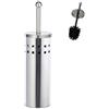 Relaxdays Set di Scopino e Portascopino Rotondo, Bagno e WC, Testa Spazzolone Sostituibile, Acciaio Inox, Argento Nero