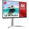 LG 27UP850 Monitor 27 UltraHD 4K LED IPS HDR 400, 3840x2160, AMD FreeSync 60Hz, HDMI 2.0 (HDCP 2.2), Display Port 1.4, USB-C, USB 3.0, Audio Stereo 10W, AUX, Stand Pivot, Flicker Safe, Bianco