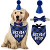 GKZB Cane Compleanno Set 3 Pezzi Triangolo Bandana Cappello Papillon (Blu, Small/Medium/Large)