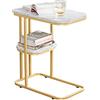 SoBuy Tavolino con 2 ripiani Tavolino da caffè Tavolino da Divano Aspetto Marmo Stile Vintage L50xP30XA58cm, FBT110-G
