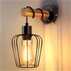 ZMH applique da parete interni vintage di legno - lampada da parete retro | nero applique metallo industrial comodino luce notturna camera lampada a muro con 1 luci E27 porta lampadina