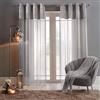 Sienna - Coppia di tende in velluto riccio, voile, tulle e pizzo, con parte superiore con occhielli, grigio argento, 140 cm di larghezza x 226 cm di lunghezza