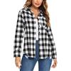 Irevial Donna Camicette Manica Lunga Ragazza Camicie a Quadri Casual Moda Cotone Blusa Donna Elegante Shirt Top con Tasca Frontale, Nero+Bianco, L