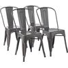 Amazon Basics confezione da 4 sedie da pranzo in metallo con schienale, impilabili, per bistrò, cucina, interni ed esterni, Grigio Scuro, 51 x 43 x 85 cm