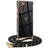 Mkej Custodia con Collana per Samsung galaxy S20 FE 4G/5G, Cover Donna Cuore amore con Cordino, Case con Laccio Tracolla Elettrolitico TPU Cover con Collana per Samsung S20 FE 4G/5G - oro nero