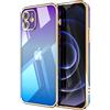 Ontiny Custodia morbida in TPU trasparente con placcatura elettrolitica progettata iPhone 12 (6,1 pollici), protezione antiurto (Purple Blue Gradient & Gold Border)