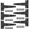 Jesdavan Cerniere a T, Cerniere Per Porte, 6 Pezzi Cerniere a t per porte in legno cardini per porte in acciaio inox Nere con 48 Viti, per Porte, Finestre, Capannone, Recinzione,Casette da Giardino