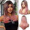 Esmee Parrucca Lunga Dritta Rosa Ombre con Frangia per Donna - 20IN