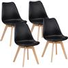 Brigros WeHome - Set 4 Sedie Candice, Sedie Sala Da Pranzo O Ufficio, Sedia Ergonomica, Seduta Imbottita Con Cuscino In Similpelle, Sedie Camera, Piedi In Legno Di Faggio, Arredamento Casa (Nero)