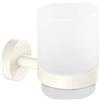 tesa MOON WHITE Porta Spazzolino in vetro satinato, per bagni in stile industriale e moderno, Senza foratura, soluzione adesiva inclusa, 96 mm x 70 mm x 109 mm, Bianco opaco