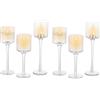 Sziqiqi Portalumini in Vetro Set di 6, Portacandele a Colonna Elegante Candelieri Trasparente, Candelabri Centro Tavola Moderno per Soggiorno Matrimonio Porta Candele per Decorazione Natalizia