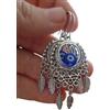 Asai Bolivien Ethno Tribal Manufaktur ❁ EVIL EYE IN BLUE & CHANDELER & FEDER - DREAM CATCHER -DREAMCATCHER ❁ grandi orecchini in vetro blu Occhio magico, occhio magico, orecchini lunghi su ganci auto piegati