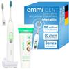 Emmi-dent emmi®-dent Metallic Spazzolino Elettrico a Ultrasuoni (Kit Base Bianco) I Pulizia dei Denti Ottimale Senza Sfregare I Durata della Batteria Fino a 12 Giorni