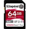 KINGSTON Scheda di Memoria Micro SD 64 GB SD UHS-II Classe 10 - SDR2/64GB Canvas React Plus