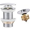 WOMAO Piletta Lavabo Pop-Up Cromato,Lucidato Piletta Click Clack senza Troppo Pieno, Piletta Bidet con Cestello Filtrante Universale