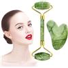 MKJT Autentico Rullo Di Giada E Gua Sha, Jade Roller : Massaggiatore Viso Con Pietre Naturali Al 100%, Gua Sha Viso Per La Pelle Di Occhi, Viso E Collo Antietà E Antirughe (Verde)