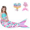 WERNNSAI Coperta a Coda di Sirena - Coperta Sirena di Flanella Indossabile con Stelle Glitter Braccialetto a Forcina Paillettes per Ragazze Bambini Adulti Rosa Regalo di Compleanno 140 x 60cm